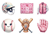 Retro Girly Baseball Clipart, an Illustration by Watercolor design (Thumbnail 4 of 4)