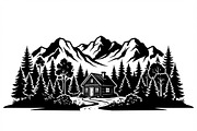 50 Forest Cabin Landscape Silhouette, an Empty State Illustration by Amazin_art (Thumbnail 24 of 38)