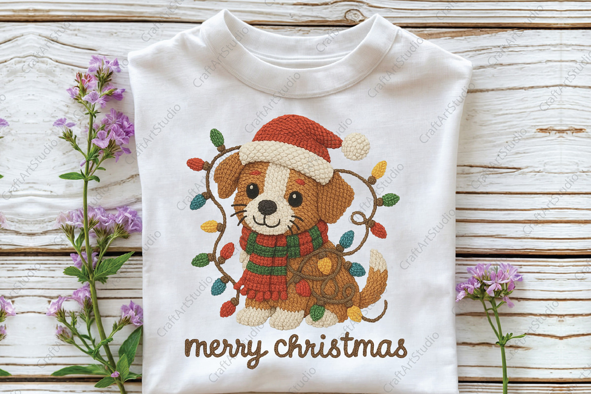 Crochet Christmas Puppy PNG, an Illustration by CraftArtStudio (Photo 3 of 4)