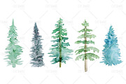Watercolor Pine Trees, an Illustration by CatBoneDesign (Thumbnail 2 of 4)