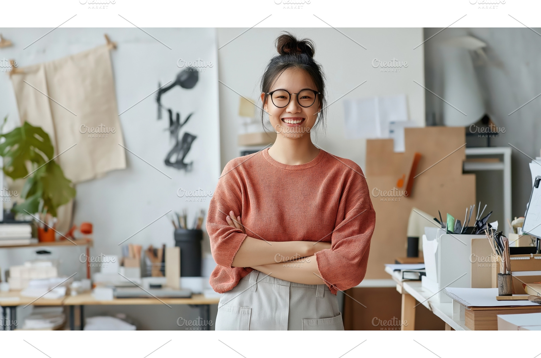 Asian female designer standing, a Person Photo by Sergey Kotenev