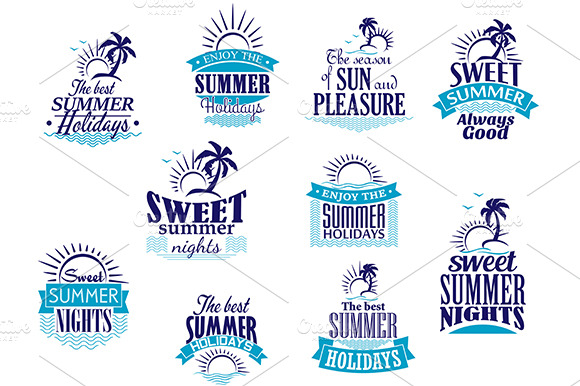 Summer holidays and vacation emblems preview 2
