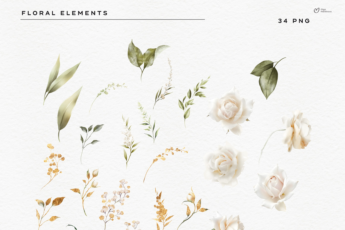White roses and greenery, an Object Illustration by ollalya (Photo 7 of 8)