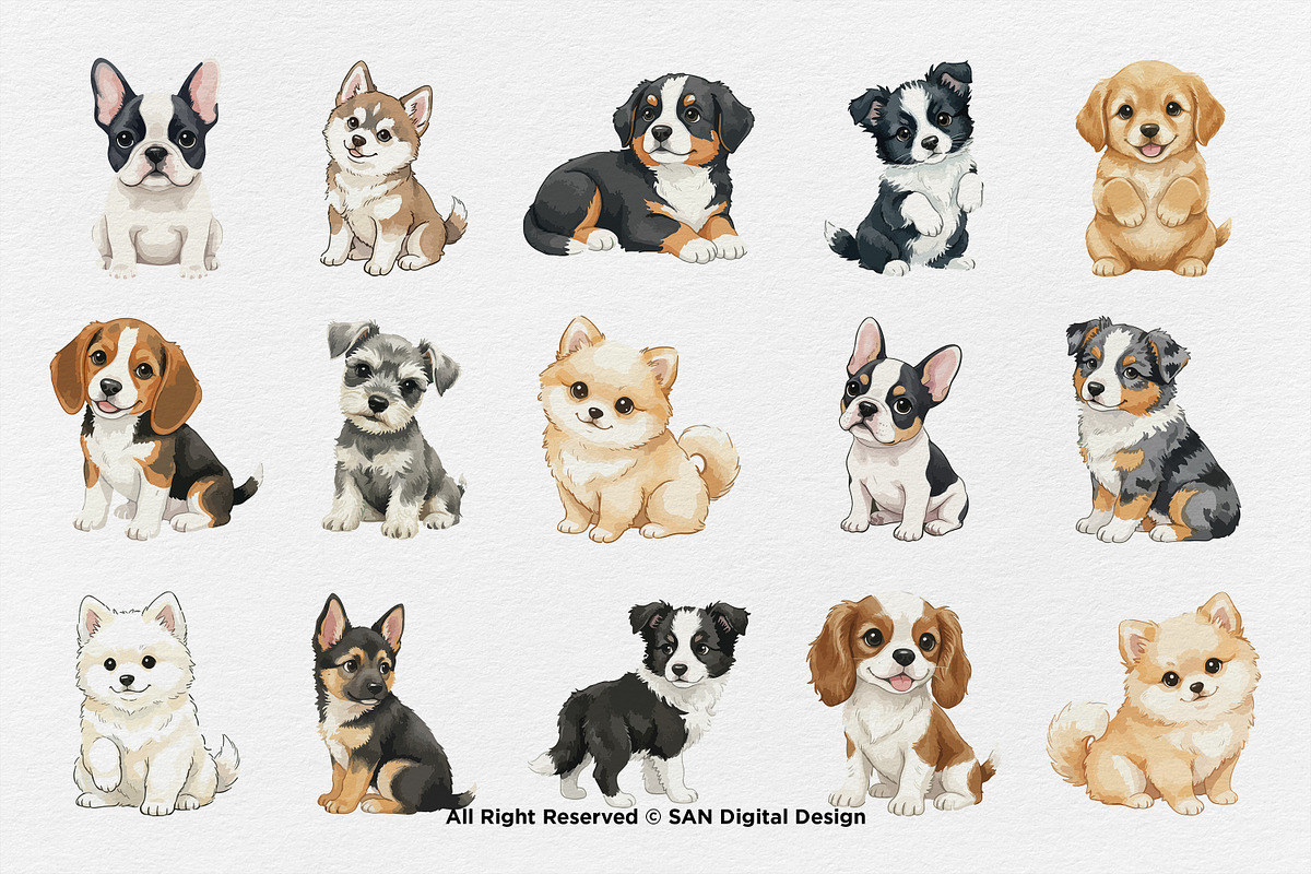 15 Bundle Watercolor Cute Puppy Dog, an Animal Illustration by Morspective (Photo 8 of 8)