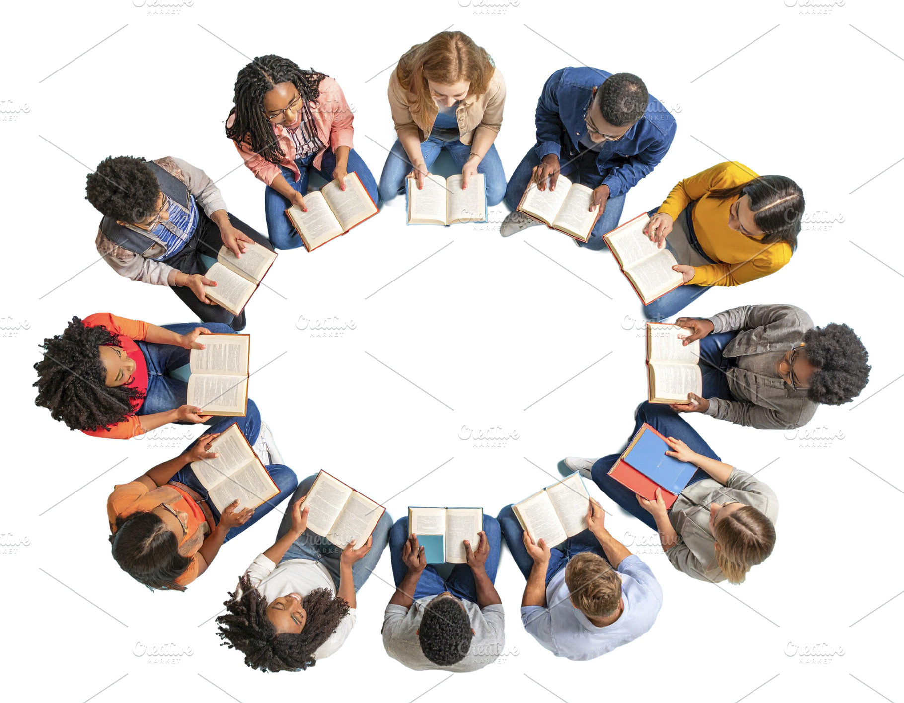 Diverse students holding books forming a circle at classroom gro, a Person Photo by DanFLCreativo