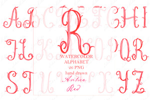 Antico Red Calligraphy Letters PNG