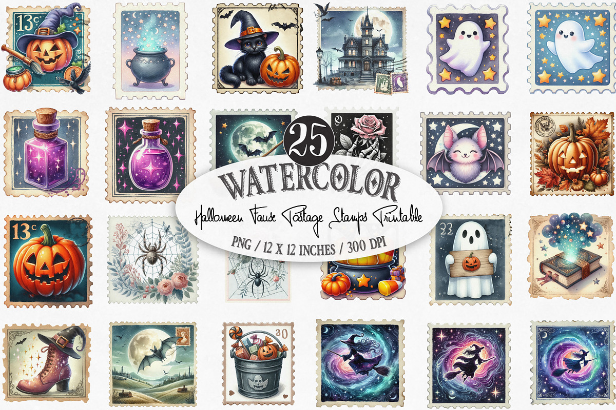 Halloween Faux Postage Stamps, an Illustration by Designking (Photo 1 of 4)