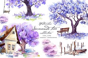 Blooming Jacaranda tree Watercolor