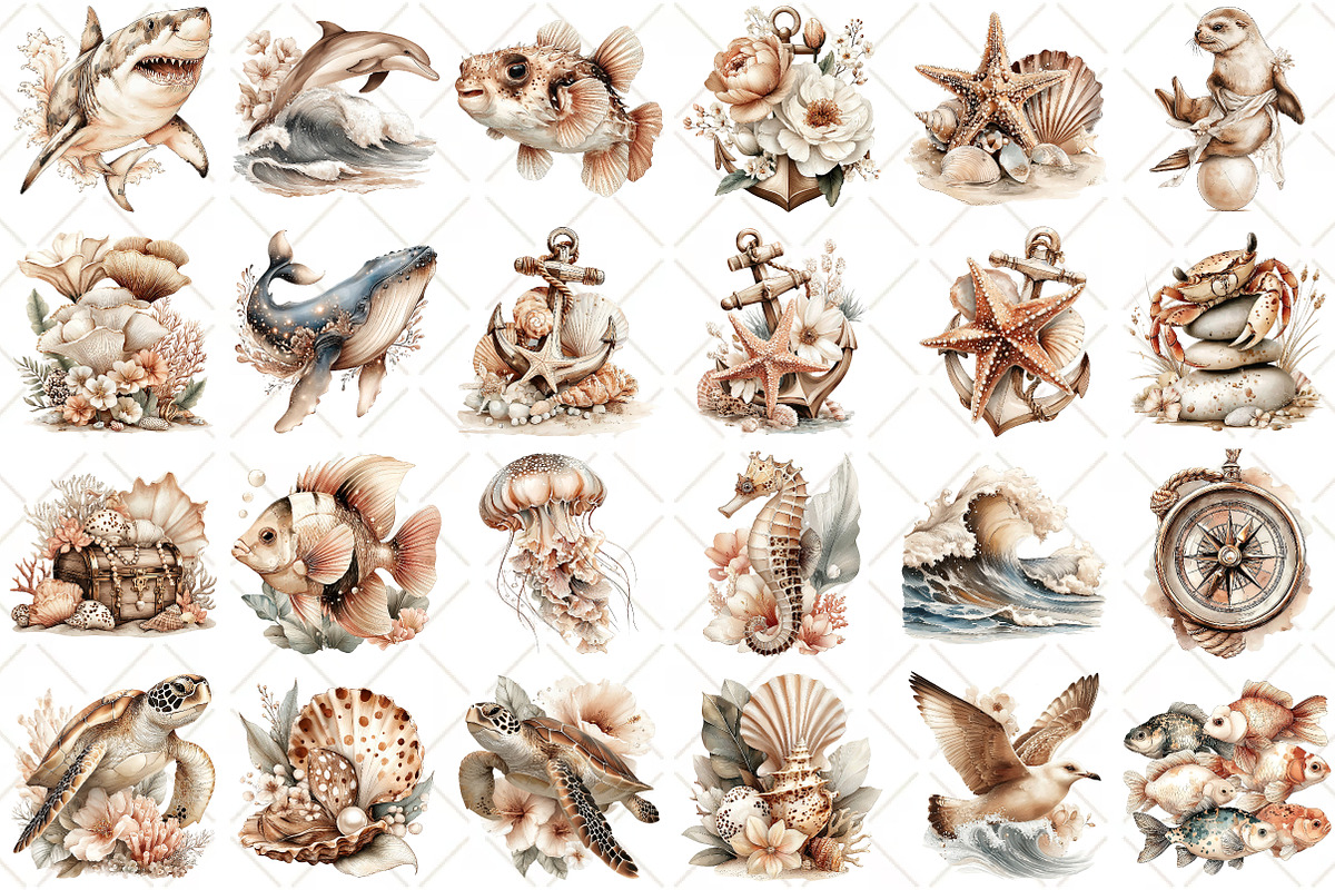 Watercolor Sea Set Clipart, an Illustration by Black Bird Studio (Photo 2 of 5)