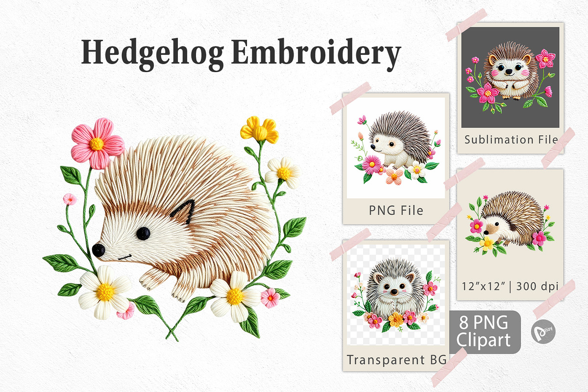 Hedgehog Embroidery Clipart, a Graphic by Artnoy (Photo 1 of 5)