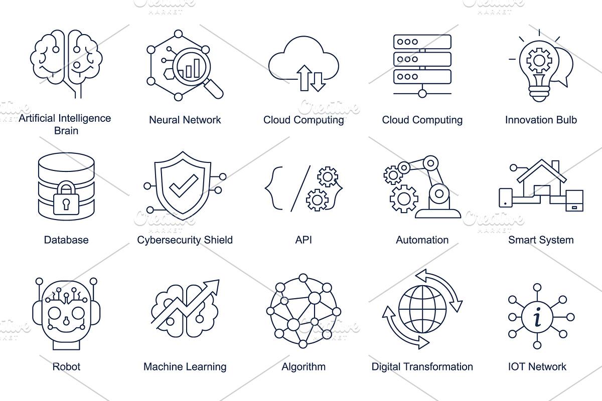 Digital Technology Icons Line Style, an Outline Icon by Ghagra (Photo 2 of 3)