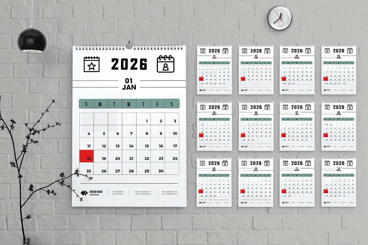 Modern Minimal Calendar Design 2026, a Stationery Template by MightyDesign (Photo 1 of 8)