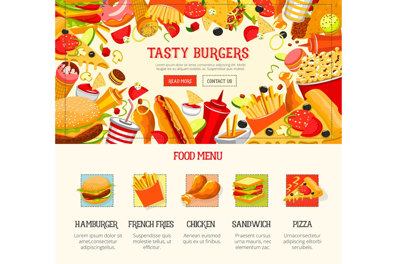 Fast Food Restaurant Lunch Menu Web Banner Design, A Food Illustration 