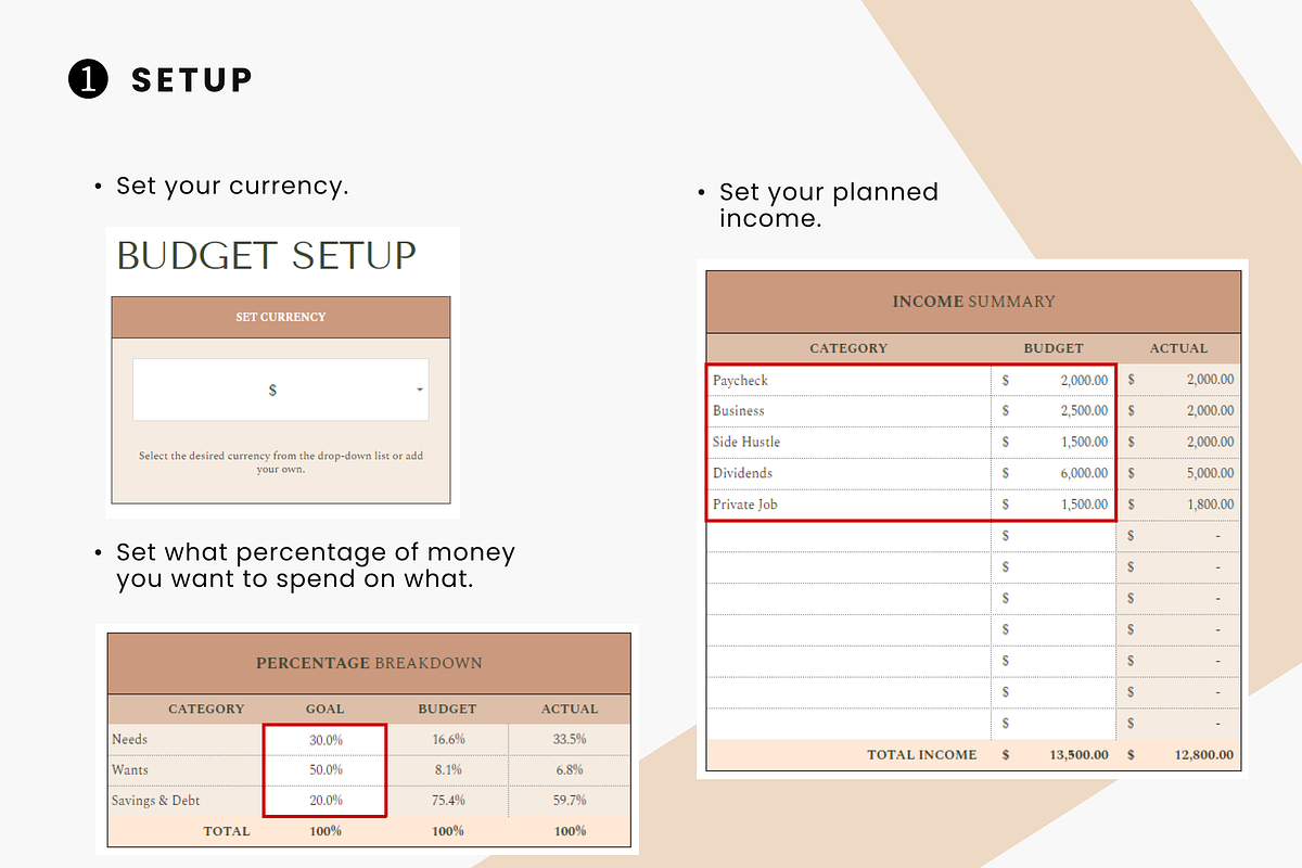50 30 20 & 70 20 10 Budgeting Sheet, a Templates & Theme by MondaySpark (Photo 4 of 10)