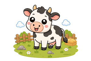 Cute Cartoon Cow on a Farm, an Animal Illustration by Artpon Illustration