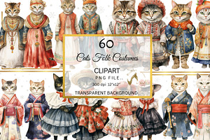 Cats In Folk Costumes Printable PNG