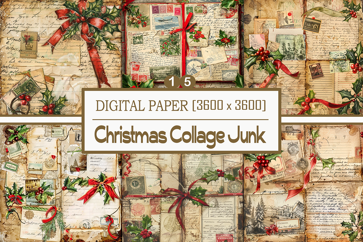 Vintage Christmas Collage Junk, a Background Graphic by Printable Treasure (Photo 1 of 3)