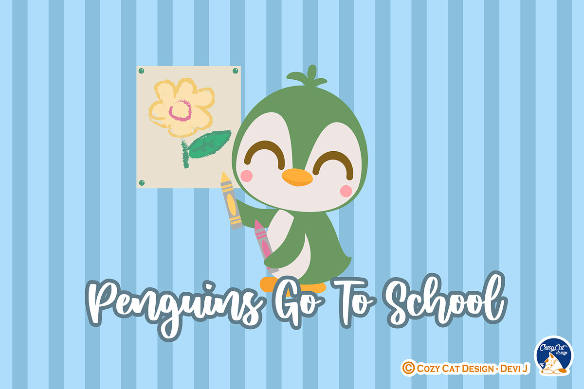 Penguins Go to School Clipart, an Object Graphic by Cozy Cat Design (Photo 2 of 3)