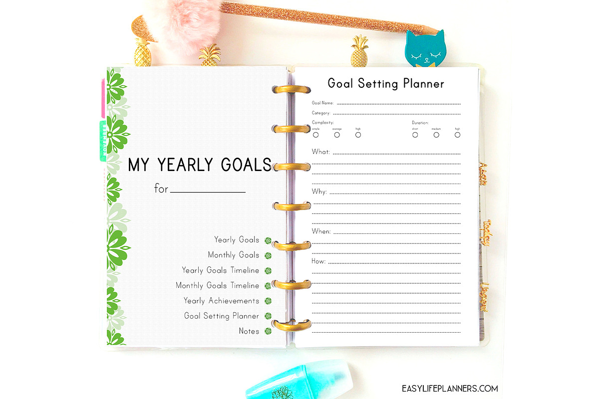 Goals Planner for Mini Happy PDF, a Stationery Template by EasyLifePlanners (Photo 1 of 7)