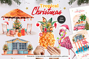 Watercolor Tropical Christmas set, a Seasonal Illustration by VerAna (Thumbnail 1 of 19)
