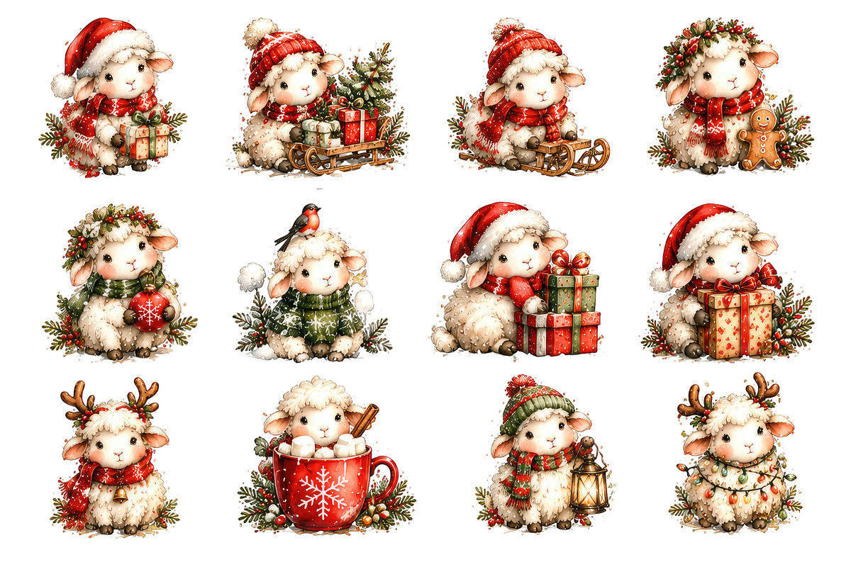 Watercolor Christmas sheep PNG, a Decorative Illustration by dashtik (Photo 7 of 8)