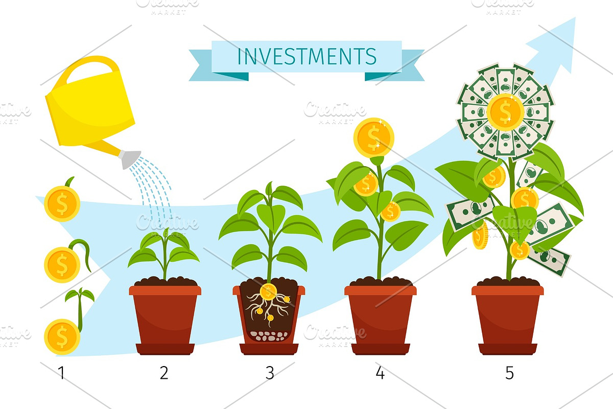 Investments process with money tree growing, a Finance Illustration by ...
