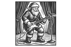 Rock and roll Santa Claus playing, an Illustration by AlexArt