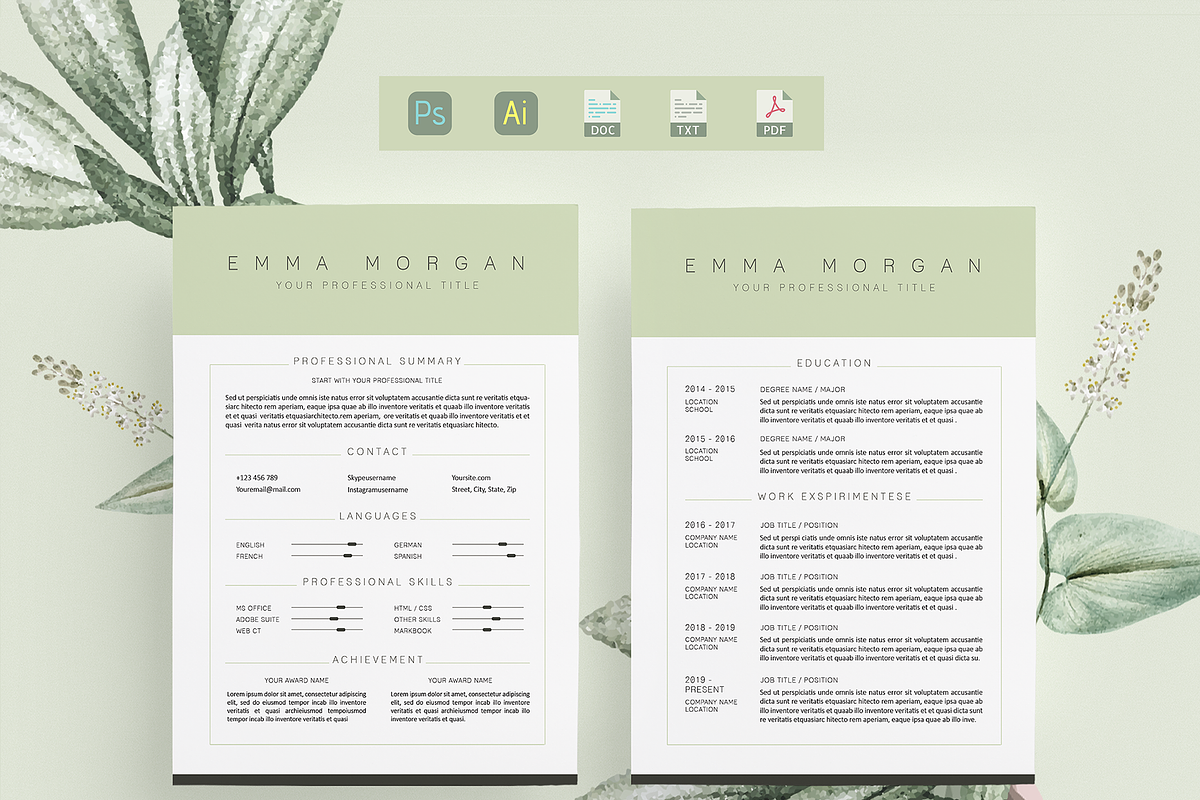 3 Page Green Resume / CV Template M, a Resume Template by Showy68 Template (Photo 3 of 6)
