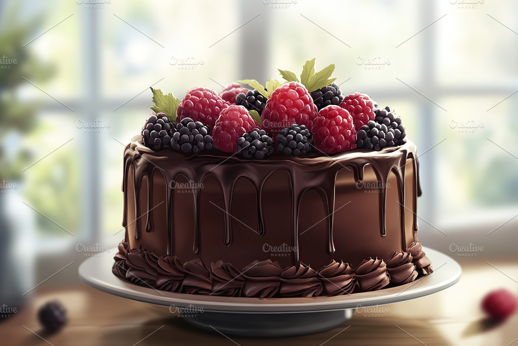 Illustration of delicious cake with frosting cream and ripe berries, a Food & Drink Photo by AlyaAnd