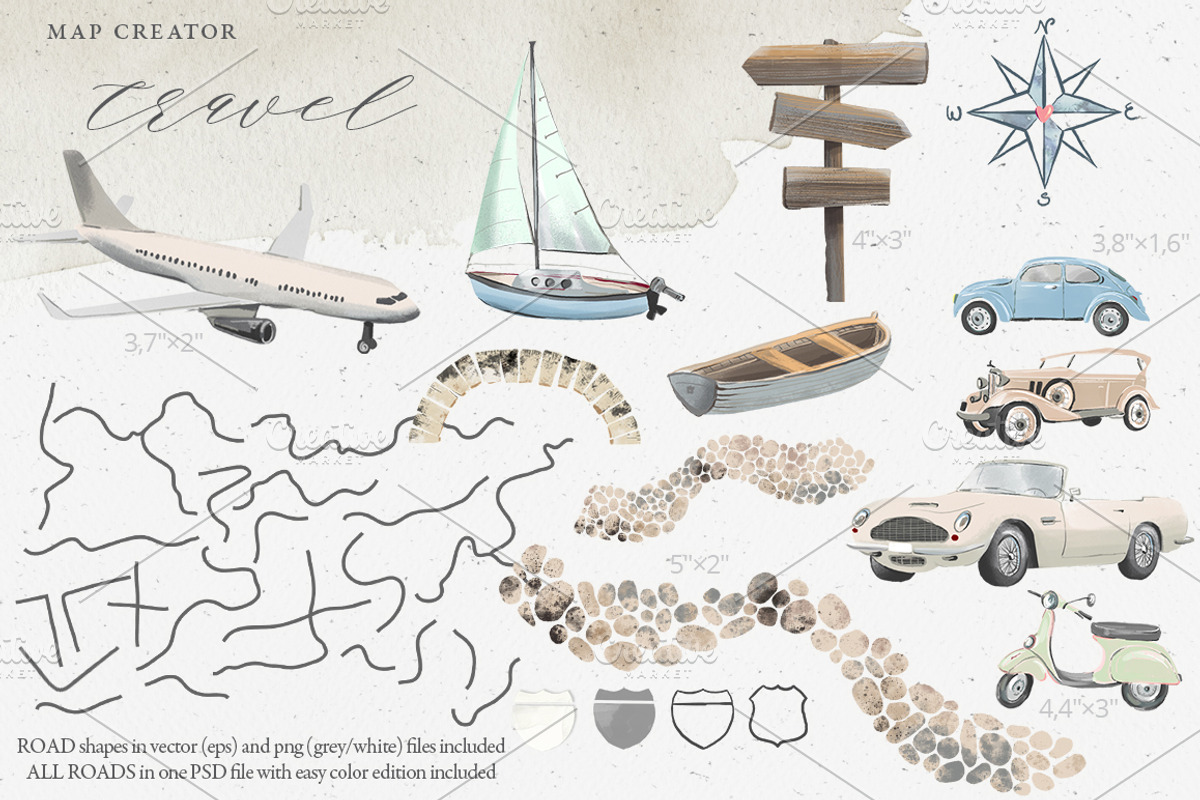 MAP wedding watercolor clip art, an Illustration by GrafikBoutique (Photo 5 of 10)