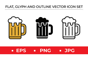 Flat Glyph Outline Beer Mug Icon, an Outline Icon by Artonix