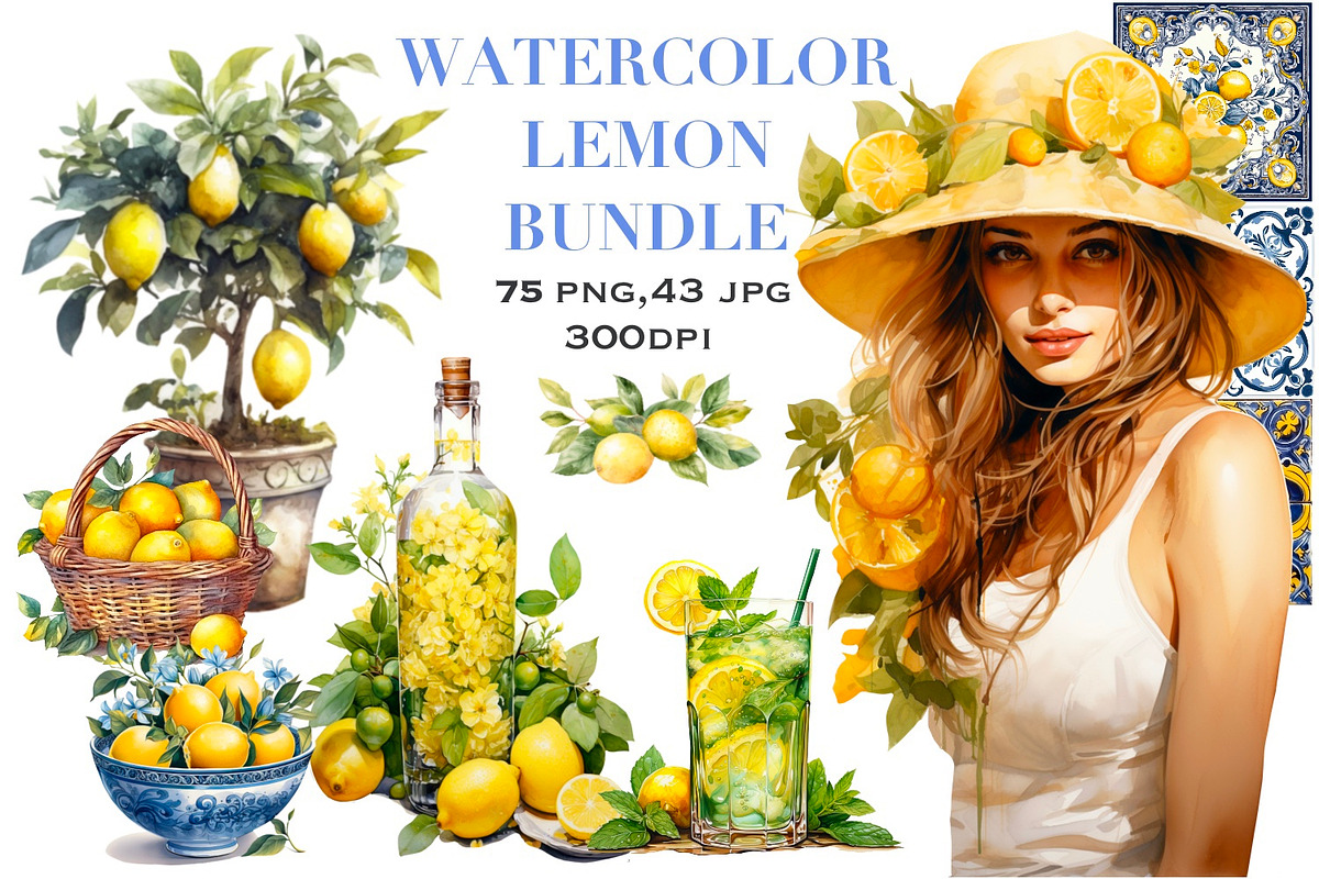 Watercolour lemon bundle, a Food Illustration by AkvarelRiver (Photo 1 of 10)