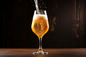 Pouring beer into glass on wooden background, a Food & Drink Photo by AlyaAnd