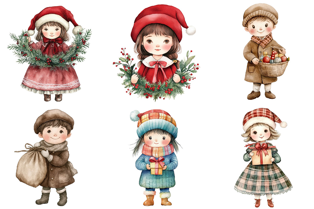 Vintage Christmas Children Clipart, a Seasonal Illustration by CitraGraphics (Photo 4 of 7)