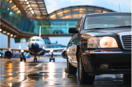 Black taxi cab waiting at airport, a Transportation Photo by Ylivdesign