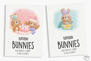 Birthday Bunnies Clipart, Birthday