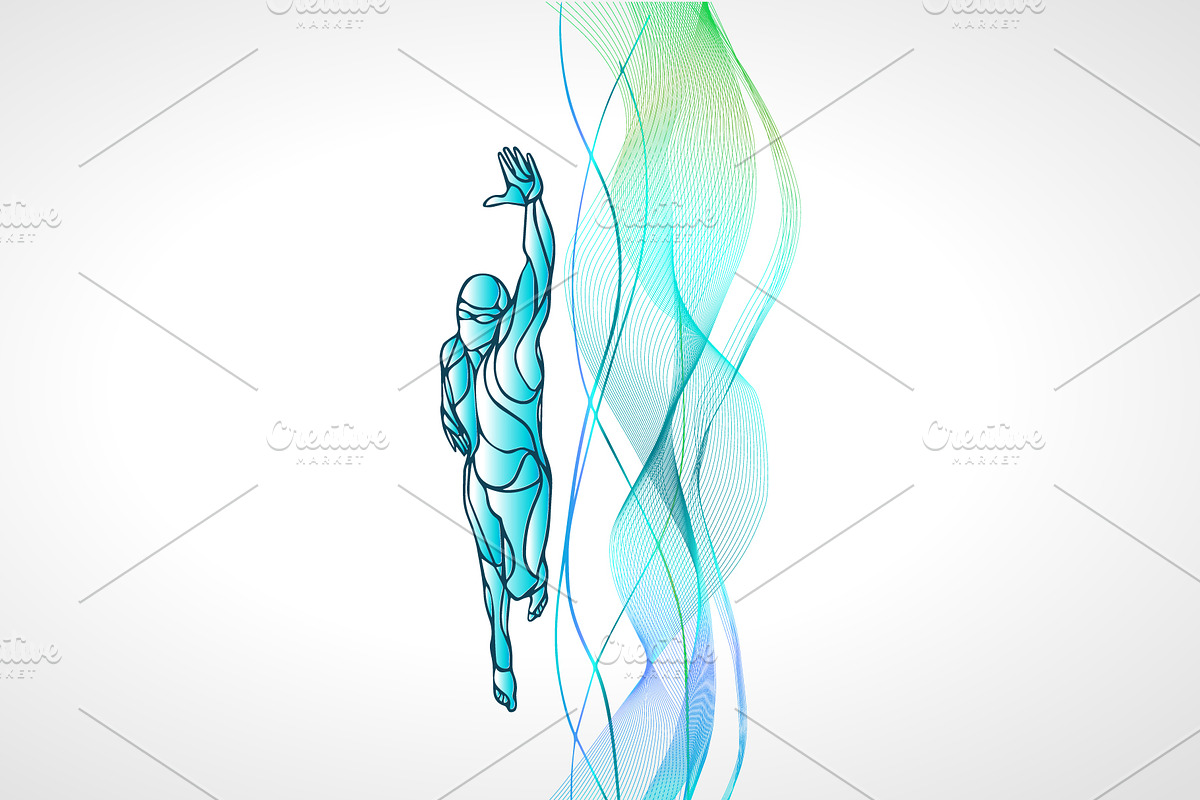 Swimmer silhouette vector, a Healthcare Illustration by Kluva's Wavy Silhouettes