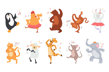 Cartoon dancing animals. Zoo, an Illustration by winwin.art