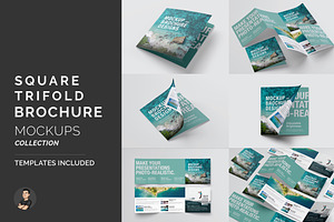 Square Trifold Brochure Mockups, a Print Template by Mockups by Carlos Viloria