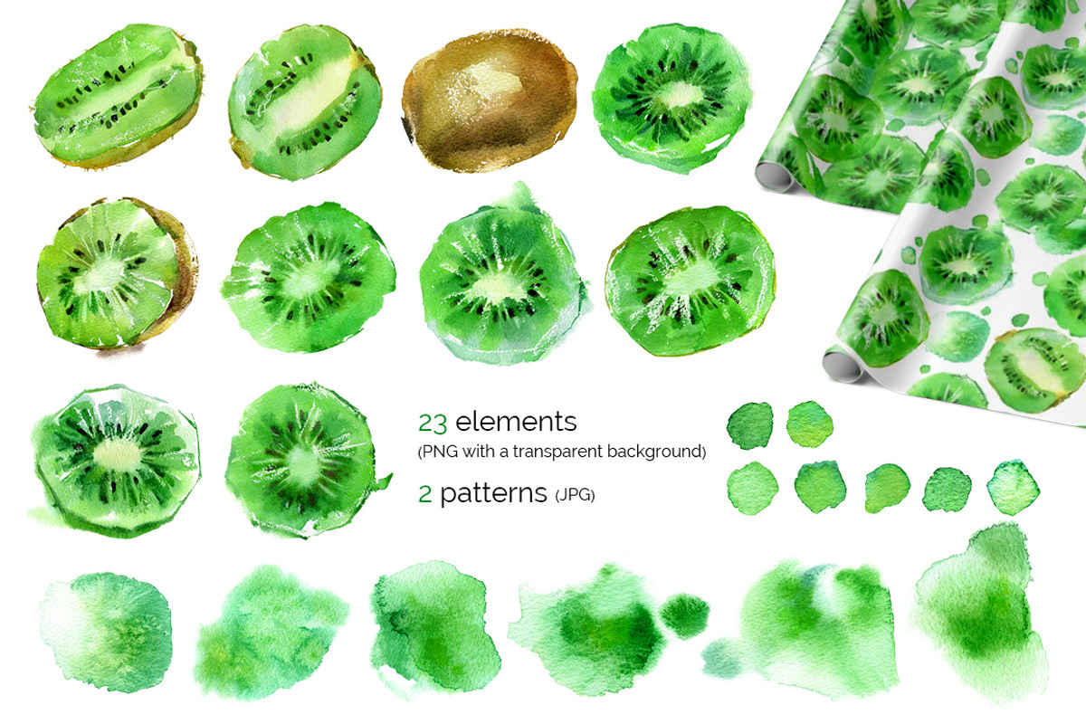 Watercolor kiwi fruit, a Food Illustration by ognivo (Photo 2 of 3)