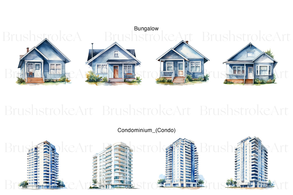Watercolor Houses Clipart, Townhouse, a Decorative Illustration by BrushstrokeArtGB (Photo 3 of 10)