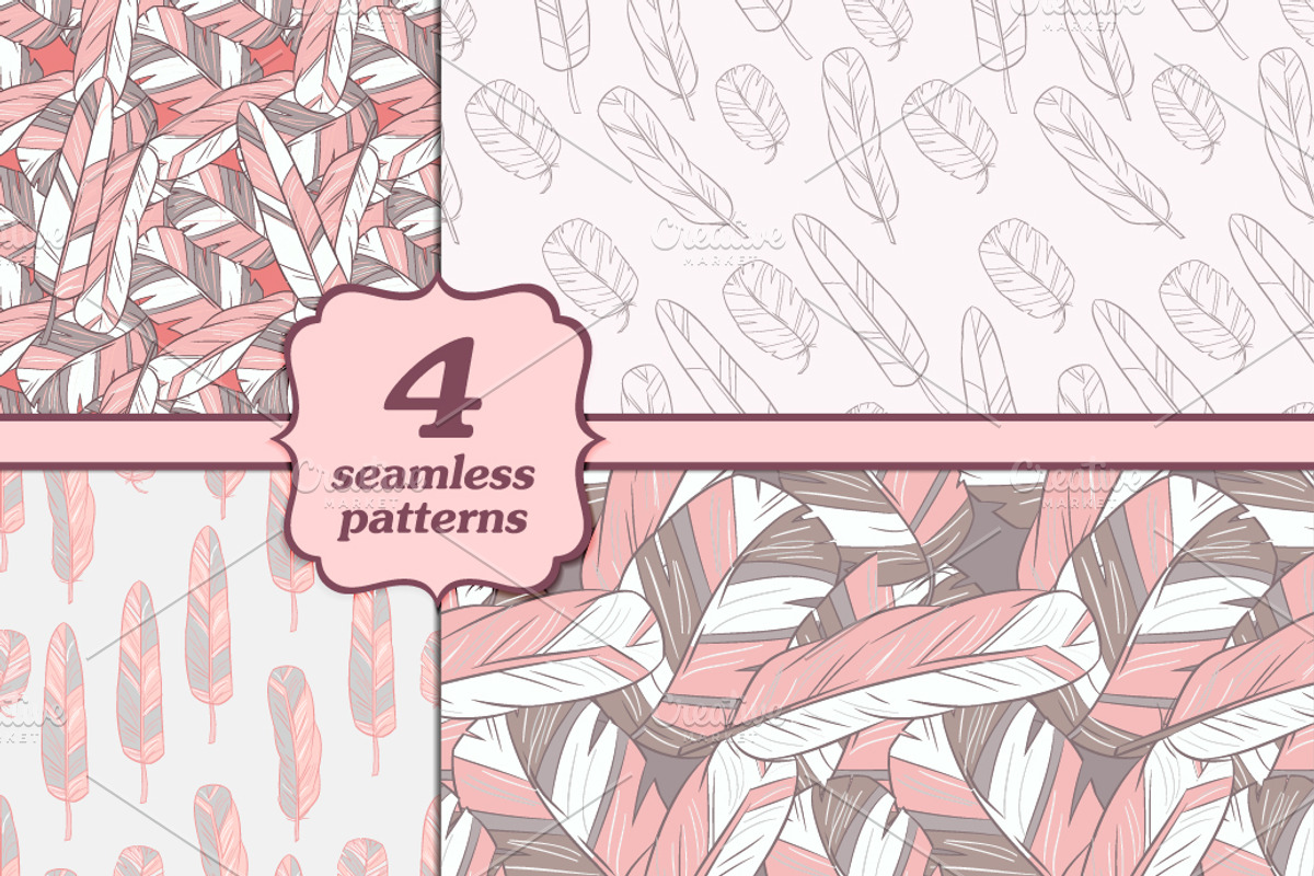 Seamless patterns with feathers