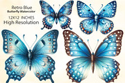 Retro Blue Butterfly Watercolor, an Illustration by CraftArtStudio (Thumbnail 2 of 3)