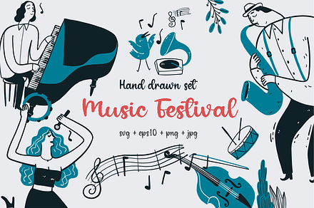 Hand drawn set Music Festival, a Person Illustration by Huza Studio