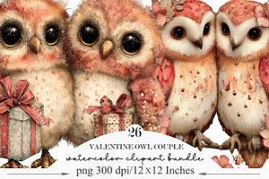 Valentine Owl Couple Clipart, an Illustration by Designking
