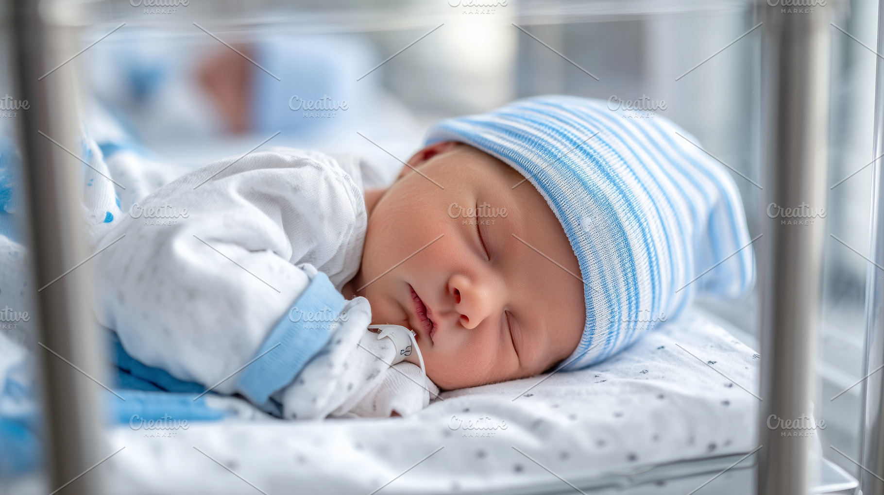 Sleeping newborn baby boy in a hat, a Health & Medical Photo by MistyDay