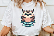 Funny Owl Always Believie You Sticke, an Illustration by DreamCafeArt (Thumbnail 3 of 7)