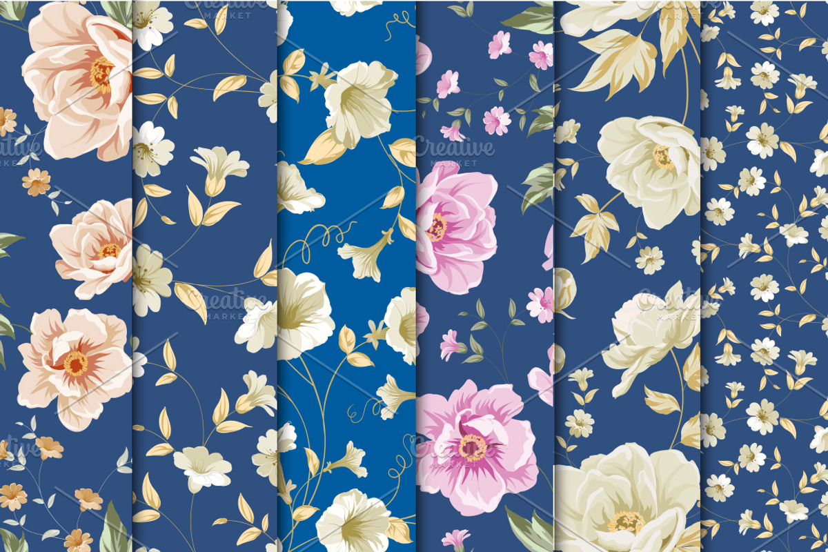 12 Best Vintage Floral Patterns Set preview 8