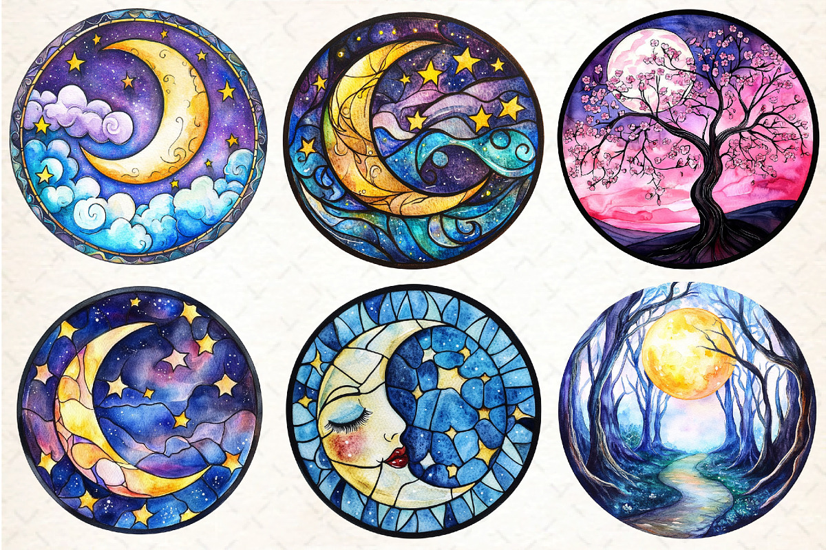 Round Moonlit Nights Stained Glass, an Illustration by DreamCafeArt (Photo 2 of 9)