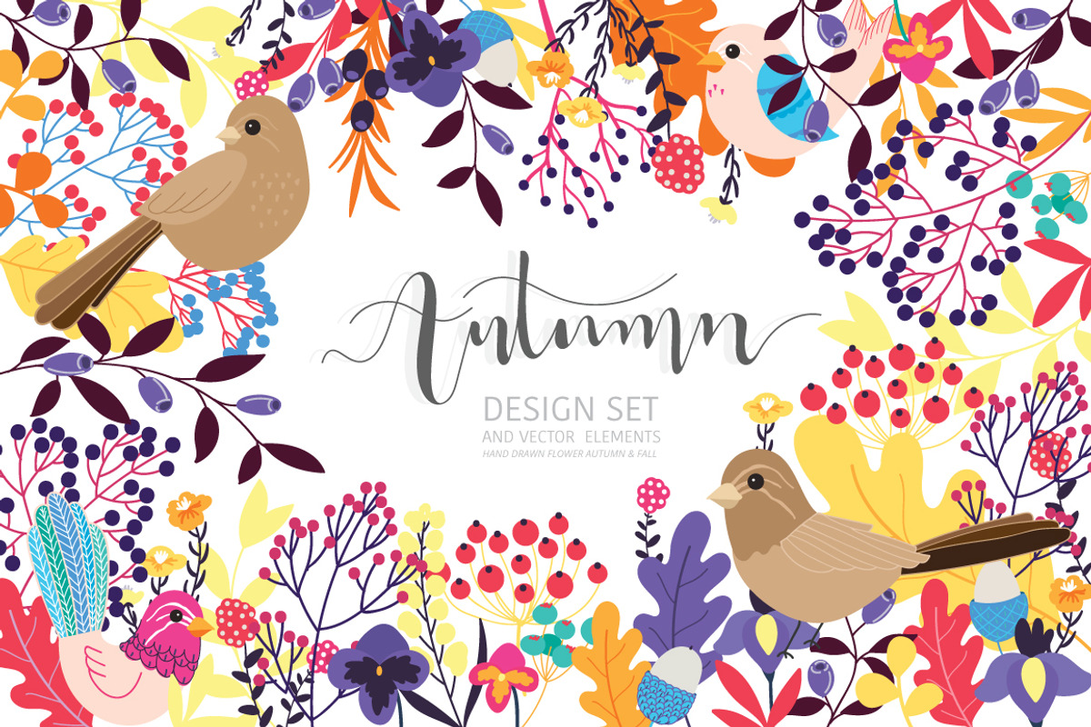Fall / Autumn flower design set, a Decorative Illustration by MooBeer (Photo 1 of 7)
